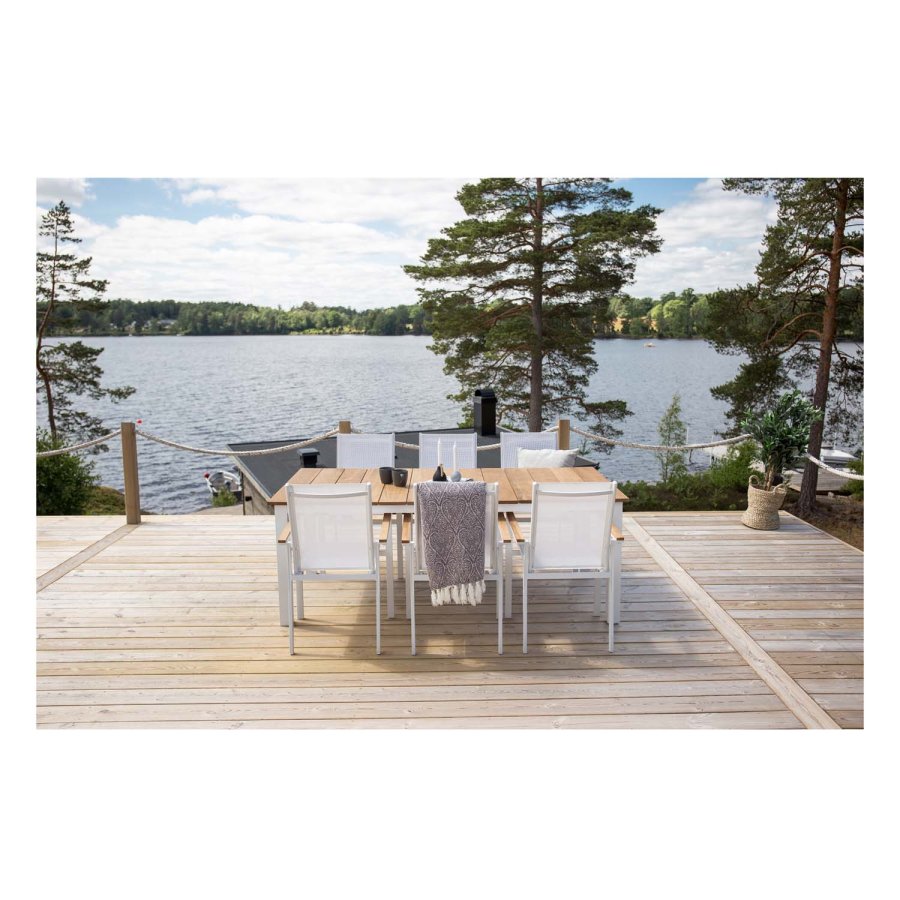 VENTURE DESIGN rektangulrt Mexico hagebord - naturlig teak og hvit aluminium (210x100)