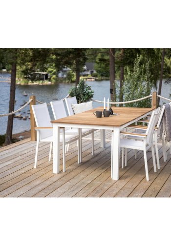 VENTURE DESIGN rektangulrt Mexico hagebord - naturlig teak og hvit aluminium (210x100)
