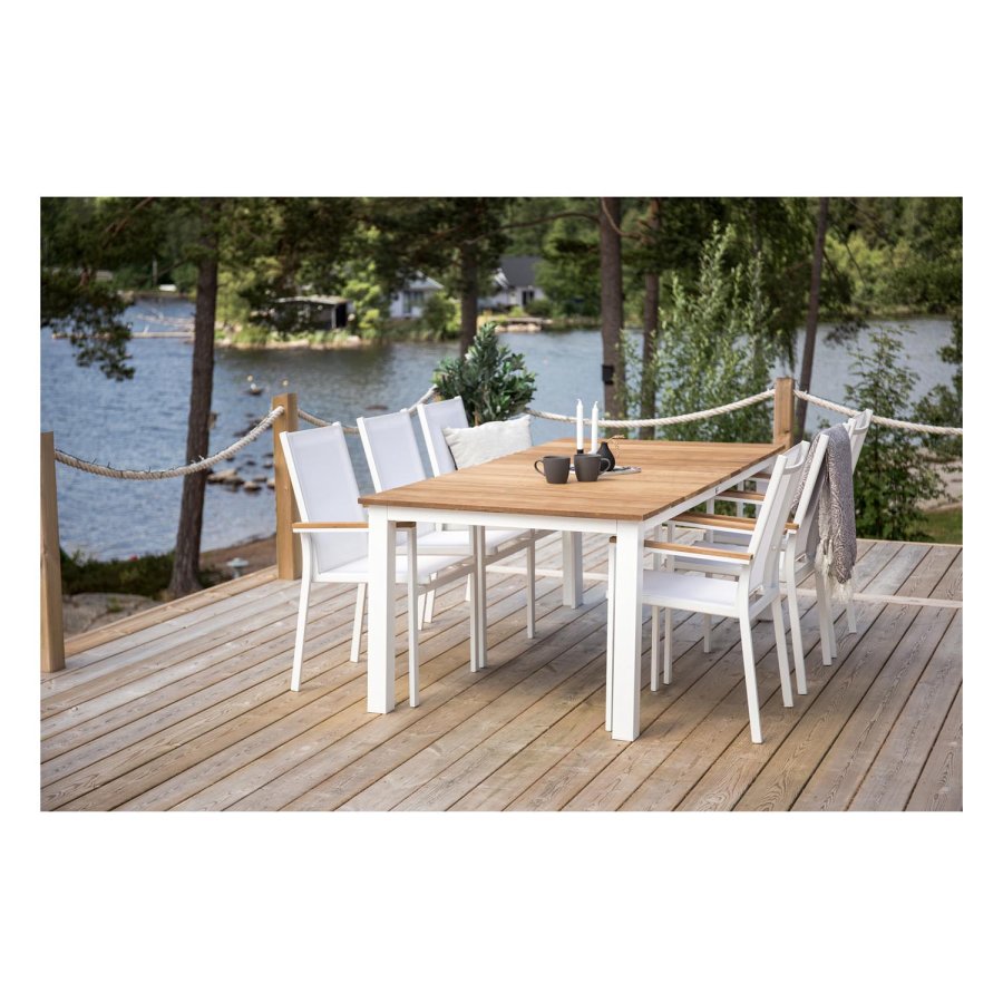 VENTURE DESIGN rektangulrt Mexico hagebord - naturlig teak og hvit aluminium (210x100)