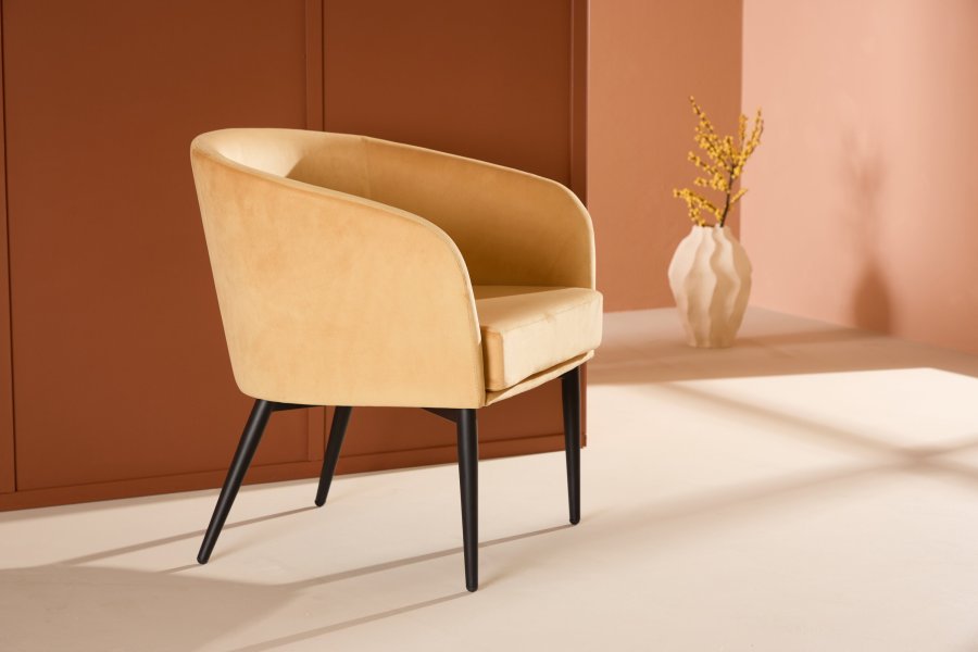 VENTURE DESIGN Fluffy Sessel - schwarze Beine / gelber Samt