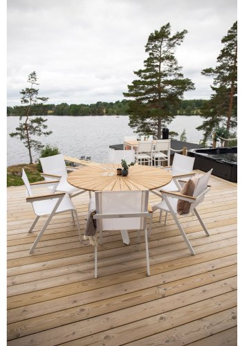 VENTURE DESIGN Mexico havestol, m. armln - natur teak, hvid textilene og aluminium