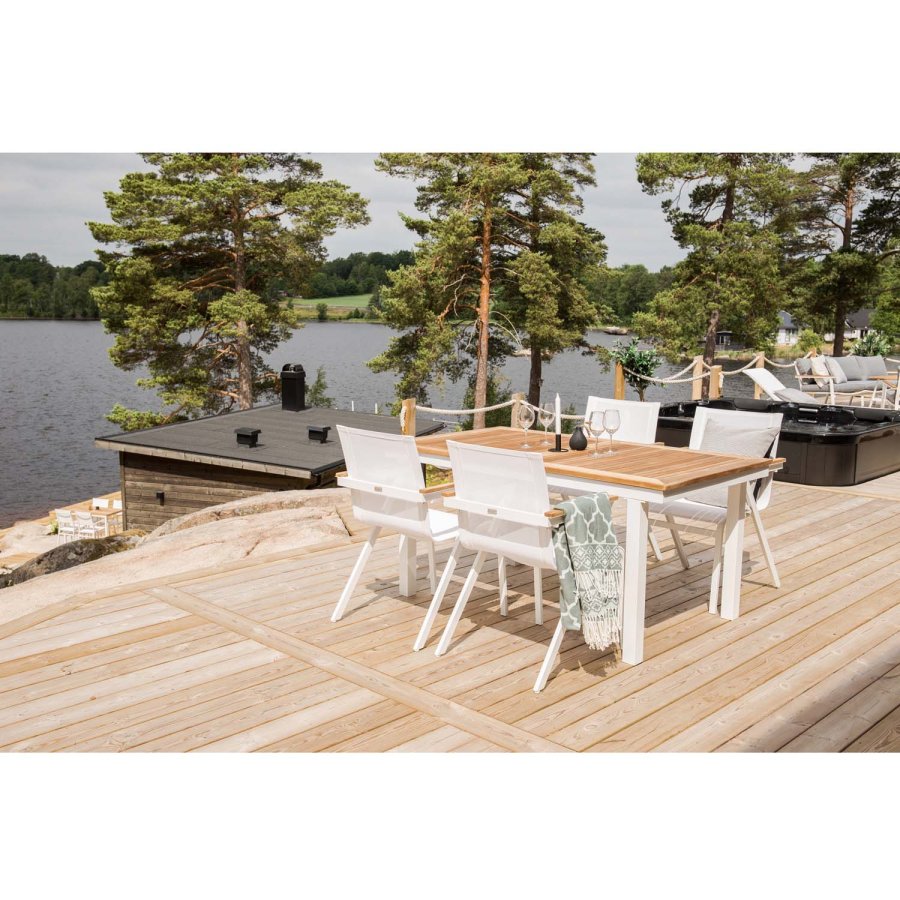 VENTURE DESIGN Mexico havestol, m. armln - natur teak, hvid textilene og aluminium