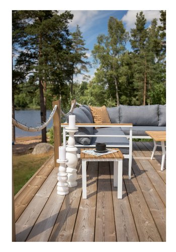 VENTURE DESIGN Mexico Hrnsoffa fr Trdgrd med Soffbord och Dynor - Gr Polyester, Vit Alu, Naturlig Teak