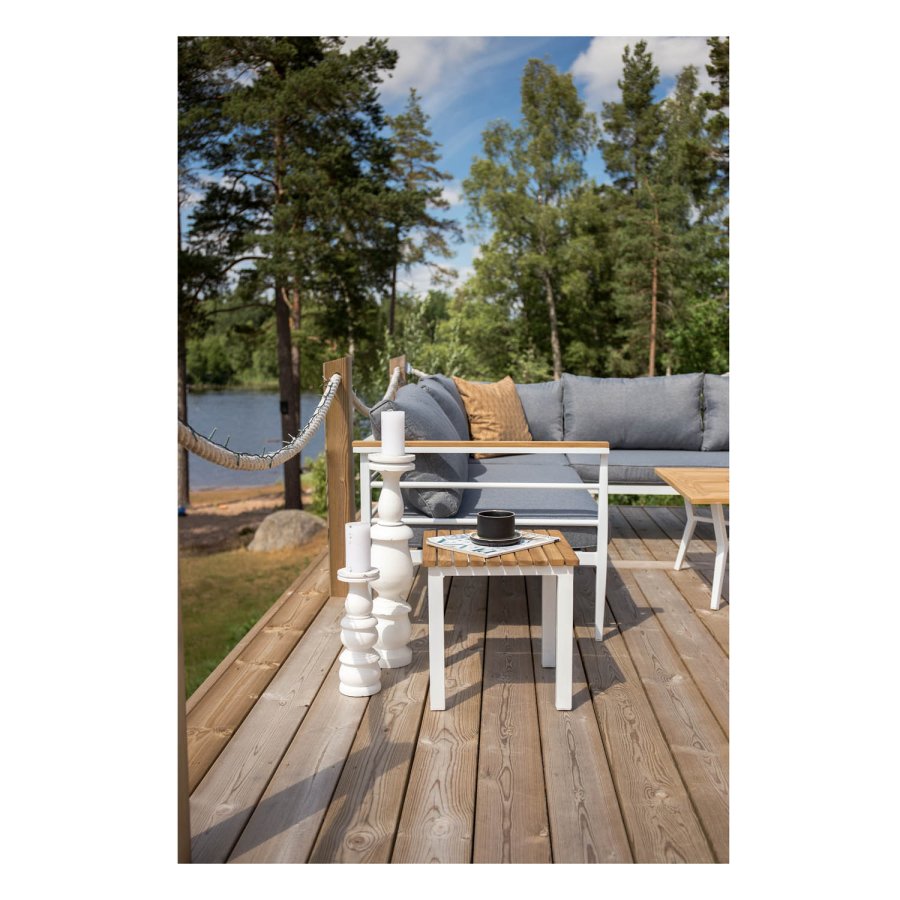 VENTURE DESIGN Mexico Hrnsoffa fr Trdgrd med Soffbord och Dynor - Gr Polyester, Vit Alu, Naturlig Teak