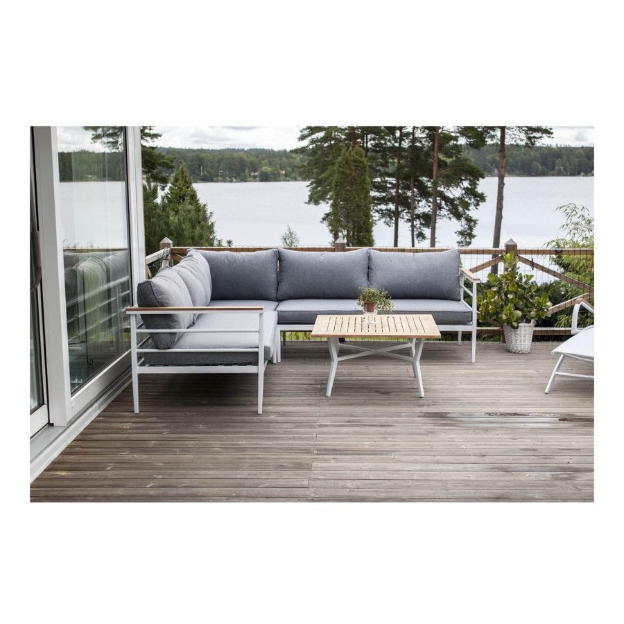 VENTURE DESIGN Mexico Hrnsoffa fr Trdgrd med Soffbord och Dynor - Gr Polyester, Vit Alu, Naturlig Teak