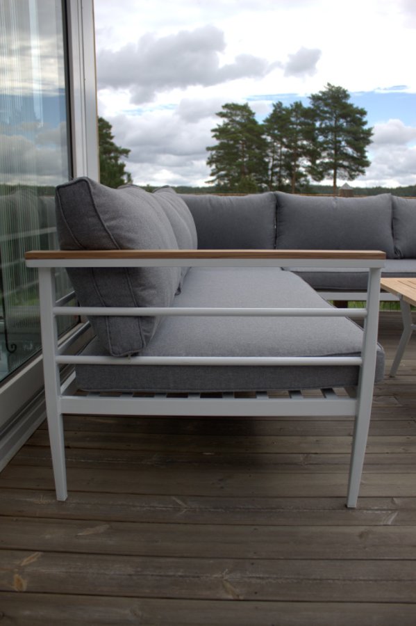 VENTURE DESIGN Mexico Hrnsoffa fr Trdgrd med Soffbord och Dynor - Gr Polyester, Vit Alu, Naturlig Teak