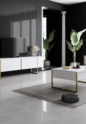 NORDVRK Luxe TV-bord, m. drer - hvit melamin og gullmetall (180x30)