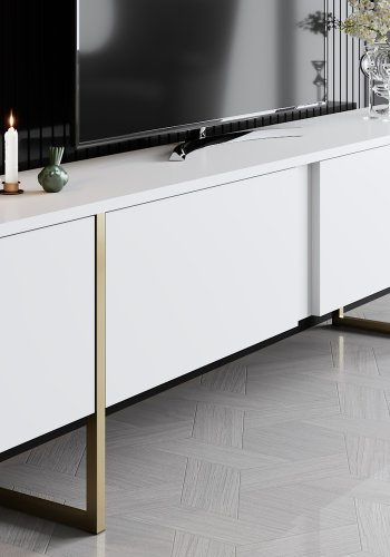 NORDVRK Luxe TV-bord, m. drer - hvit melamin og gullmetall (180x30)