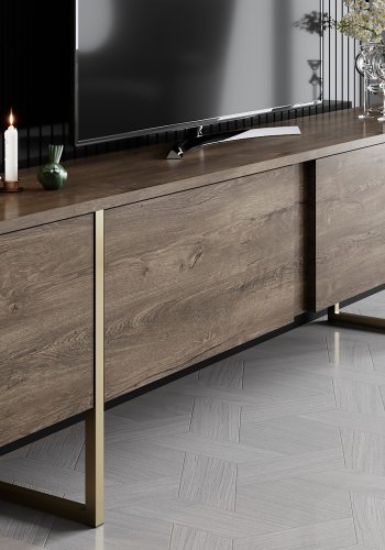 NORDVRK Luxe TV-bord, m. drer - valnttmelamin og gullmetall (180x30)