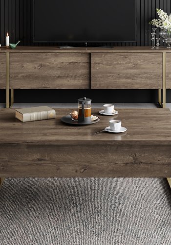 NORDVRK Luxe TV-bord, m. drer - valnttmelamin og gullmetall (180x30)