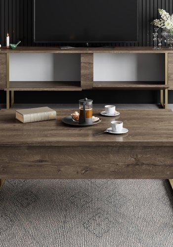 NORDVRK Luxe TV-bord, m. drer - valnttmelamin og gullmetall (180x30)