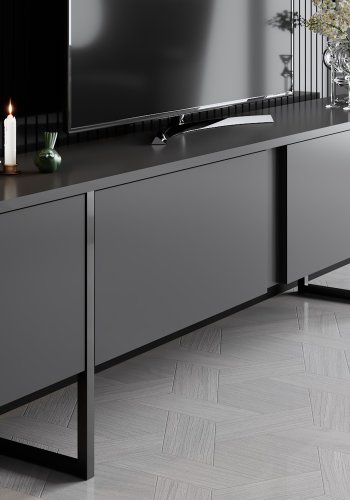 NORDVRK Luxe TV-bord, m. drer - antrasittgr melamin og svart metall (180x30)