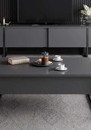 NORDVRK Luxe TV-bord, m. drer - antrasittgr melamin og svart metall (180x30)