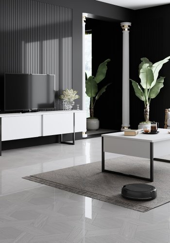 NORDVRK Luxe TV-bord med drer - hvit melamin og svart metall (180x30)