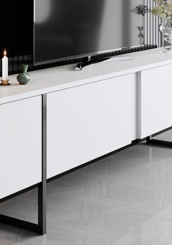 NORDVRK Luxe TV-bord med drer - hvit melamin og svart metall (180x30)