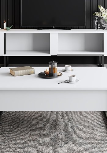 NORDVRK Luxe TV-bord med drer - hvit melamin og svart metall (180x30)