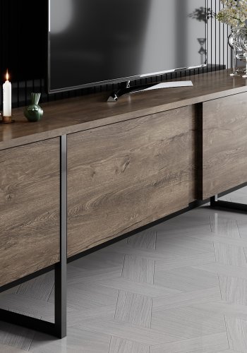 NORDVRK Luxe TV-bord, m. drer - valntt melamin og svart metall (180x30)