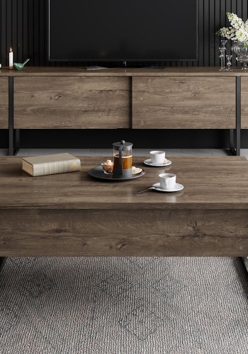 NORDVRK Luxe TV-bord, m. drer - valntt melamin og svart metall (180x30)