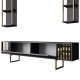 NORDVRK Gold Line TV-bord og 2 vegghyller - antrasittgr melamin og svart metall (sett med 3)
