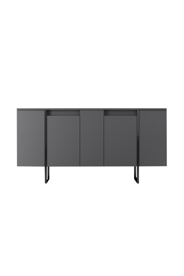 NORDVRK Luxe konsollbord, m. 4 drer og 4 hyller - antrasitt melamin og svart metall (160x35)