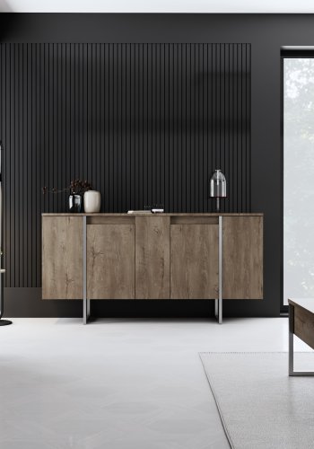 NORDVRK Luxe konsollbord, m. 4 drer, 4 hyller - valnttmelamin og slvmetall  (160x35)