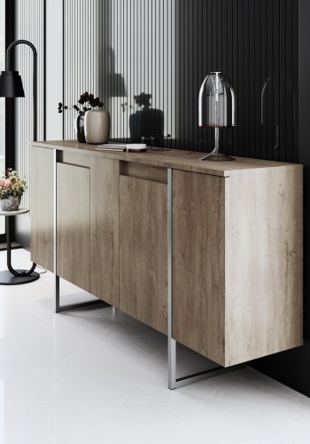 NORDVRK Luxe konsollbord, m. 4 drer, 4 hyller - valnttmelamin og slvmetall  (160x35)