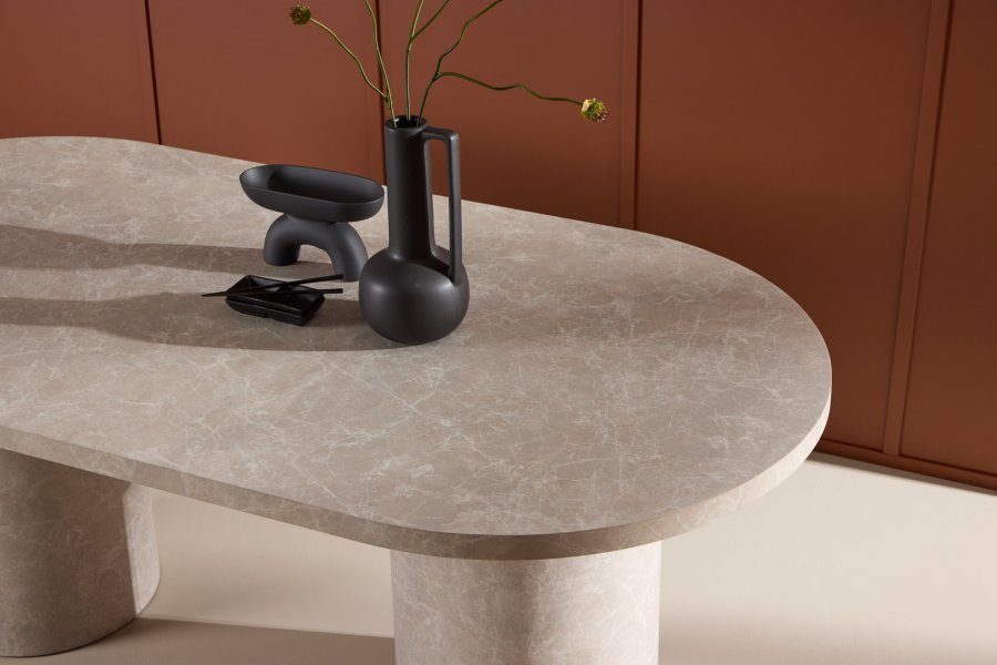 VENTURE DESIGN Narvik spisebord, ovalt - beige MDF med marmorutseende (100x200)