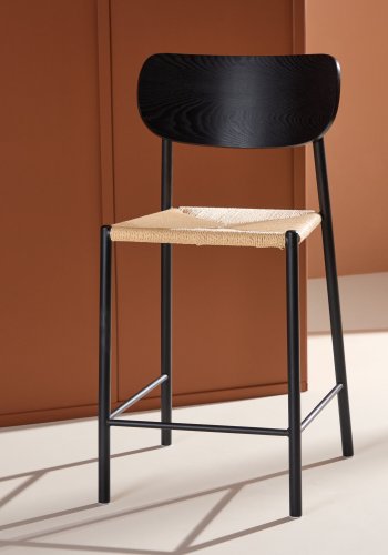 VENTURE DESIGN Polly barkrakk, med ryggsttte og fotsttte - naturlig tau og svart stl med treeffekt