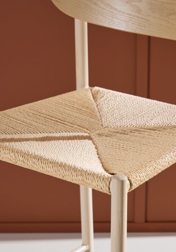 VENTURE DESIGN Polly barstol, m. rygln og fodsttte - natur reb og hvidvasket stl med treffekt