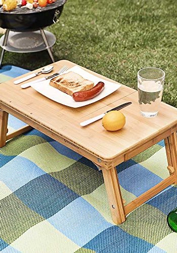 SONGMICS Brbar skrivebord, hydejusterbar, m. 5 justerbare vippevinkler, 1 skuff - naturlig bambus