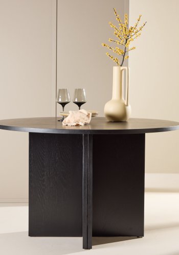 VENTURE DESIGN Strada spisebord, med 1 ileggsplate - svart eikefiner (120/170x120x74)