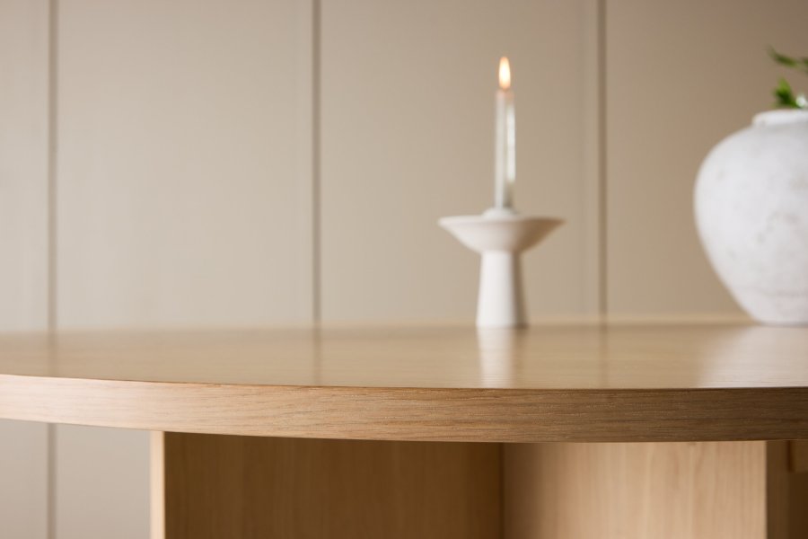 VENTURE DESIGN Strada spisebord, med 1 ileggsplate - hvitkalket eikefiner (120/170x120x74)