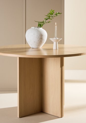 VENTURE DESIGN Strada spisebord, med 1 ileggsplate - hvitkalket eikefiner (120/170x120x74)