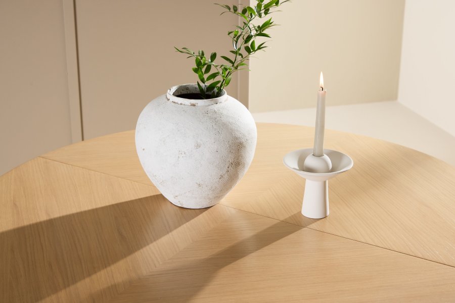 VENTURE DESIGN Strada spisebord, med 1 ileggsplate - hvitkalket eikefiner (120/170x120x74)