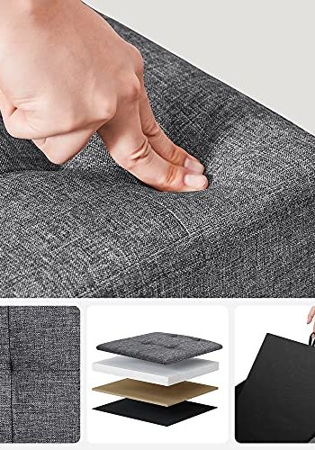 SONGMICS benk, sammenleggbar, med sammenleggbar lokk - mrkegr imitert lin (110x38)