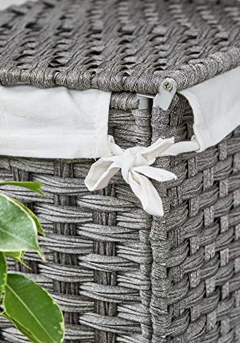 SONGMICS skittentyskurv, 90L, sammenleggbar, med lokk, hndtak, avtagbar innerpose - gr polyrattan