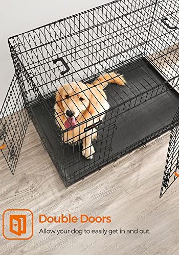 FEANDREA hundeboks, sammenleggbar, med hndtak og 2 drer - svart jern