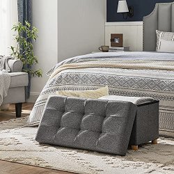 SONGMICS opbevaringsbnk, m. 1 lg, foldbar - mrkegr linned og natur tr (76x38)