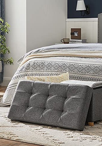 SONGMICS oppbevaringsbenk, m. 1 lokk, sammenleggbart - mrkegr lin og naturlig tre (76x38)