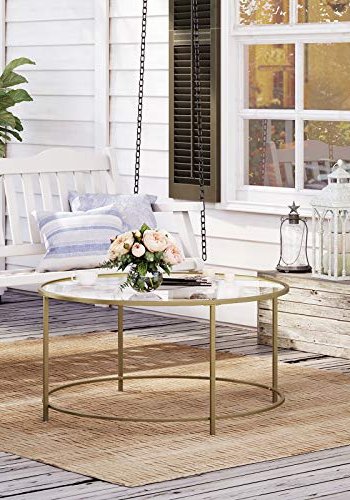 VASAGLE salongbord, rundt - glass og gull stl (84)