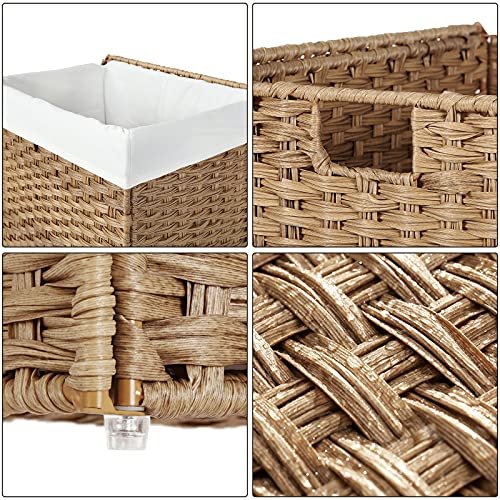 SONGMICS skittentyskurv, med lokk, hndtak, sammenleggbart, avtagbart fr - bomull og naturlig polyrattan