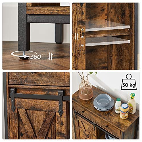 VASAGLE Sideboard, mit 1 Schiebetür, 2 verstellbaren Einlegeböden, 1 Schublade – rustikale braune Spanplatte und schwarzer Stahl