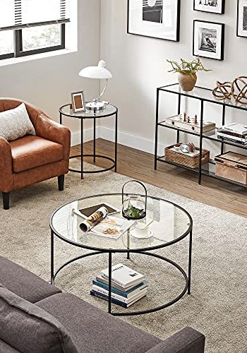 VASAGLE konsollbord, m. 2 hyller - herdet glass og sort stl (100x30)