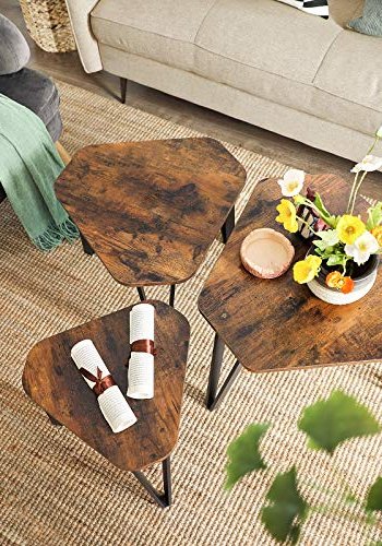 VASAGLE hekkebord, sekskantet - rustikk brun sponplate og svart stl (sett med 3)