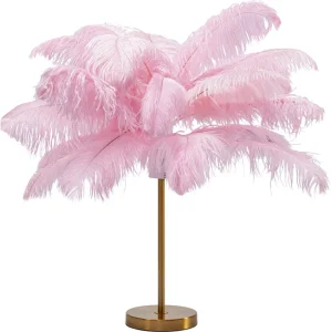 KARE DESIGN Feather Palm bordslampa - rosa strutsfjäder och mässingsstl