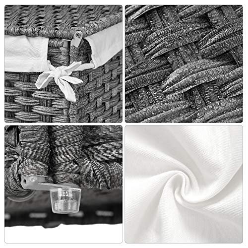 SONGMICS skittentyskurv, 90L, sammenleggbar, med lokk, hndtak, avtagbar innerpose - gr polyrattan