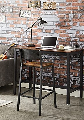 VASAGLE barkrakk, med rygg og fotsttte - rustikk brun sponplate og sort stl