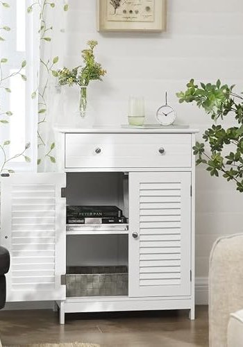 VASAGLE baderomsskap, m. 2 sprossedrer, 1 justerbar hylle og 1 skuff - hvit MDF