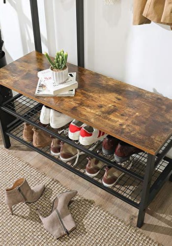 VASAGLE entropstilling, m. meshvg, 15 kroge, 3 hylder - brun spnplade og sort stl