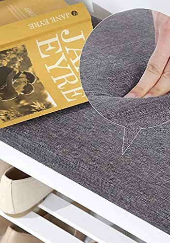 SONGMICS inngangsbenk, med gr pute og 2 hyller for sko - hvit bambus (71x29)